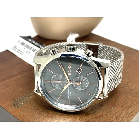 Hugo Boss Men's Watch 1513440 Quartz Chronograph Gray Dial Silver Steel 41mm - Picture 7 of 13